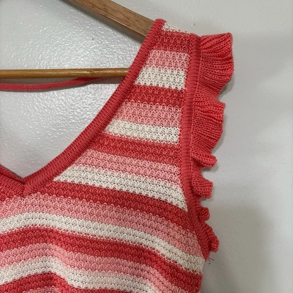 Steve Madden JR. Madden NYC Striped Coral and White Crochet Skirt Set M/L